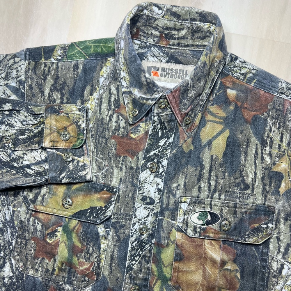Russell Outdoor Camo Shirt Youth Large (14-16) Long Sleeve Pockets Hunting